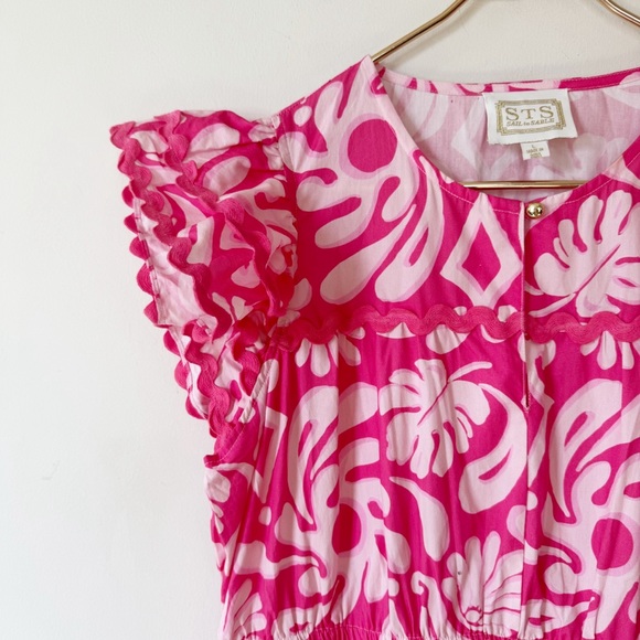 Sail to Sable Pink and White Ric Rac Tiered Ruffle Sleeve Midi Dress L - Picture 7 of 9